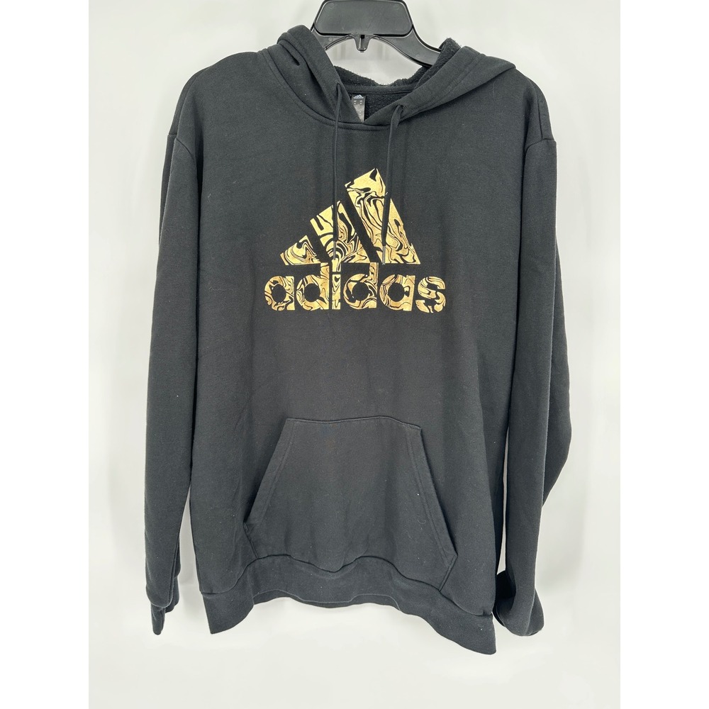 Adidas Mens Black‎ Gold Foil Marble Logo Hoodie Pullover Sweatshirt Size M